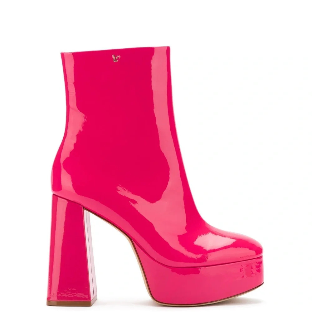 Larroude Women's Dolly Boot In Pink Patent Leather. Sz: 7.5